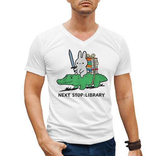 Next Stop Library Reading Book Men's V-Neck T-Shirt - Bookorys