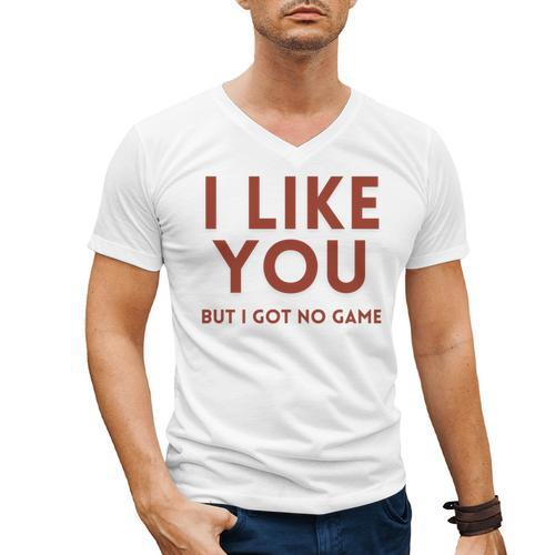 I Like You But Got No Game Introvert Minimalist Joke Men's V-Neck T-Shirt - Raresse