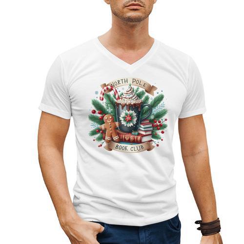 North Pole Book Club Books Reading Mug Gingerbread Men's V-Neck T-Shirt - Bookorys DE