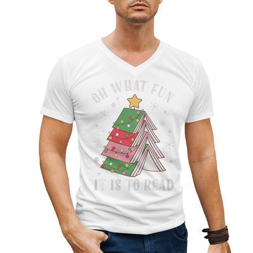 Oh What Fun It Is To Read Book Christmas Tree Premium Tri-Blend Men's V-Neck T-Shirt - Bookorys DE
