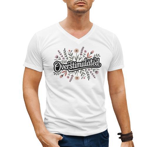 Overstimulated – Introvert Floral Saying Men's V-Neck T-Shirt - Raresse