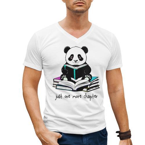 Panda Reading Chapter Books Men's V-Neck T-Shirt - Bookorys DE