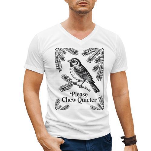 Please Chew Quieter Introvert Nature Bird Lover Men's V-Neck T-Shirt - Raresse