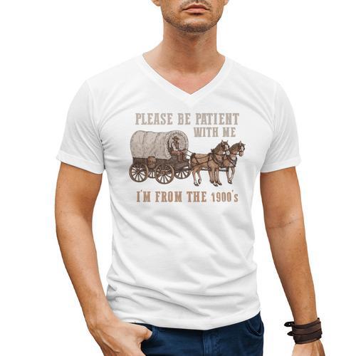 PLEASE BE PATIENT WITH ME I'M FROM THE 1900s Clever Premium Men's V-Neck T-Shirt - Figerry