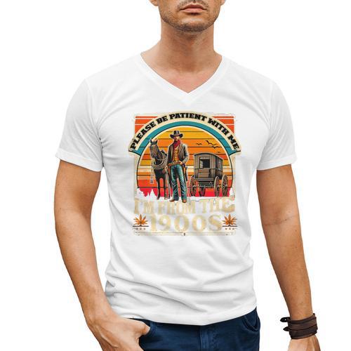 Please Be Patient With Me I'm From The 1900s Cowboy Premium Men's V-Neck T-Shirt - Figerry