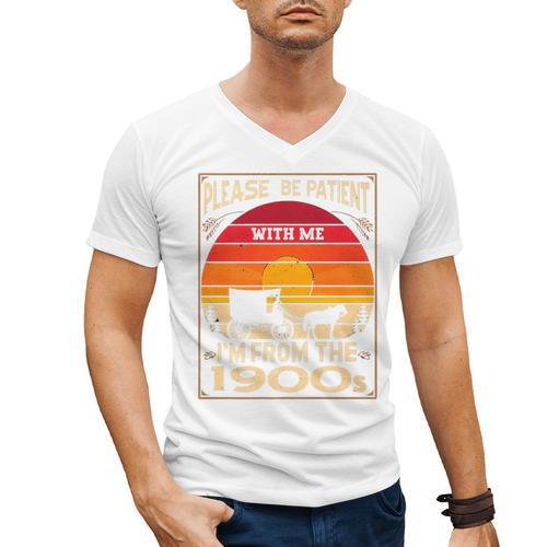 Please Be Patient I'm From The 1900s Sunset Vintage Wagon Premium Men's V-Neck T-Shirt - Figerry
