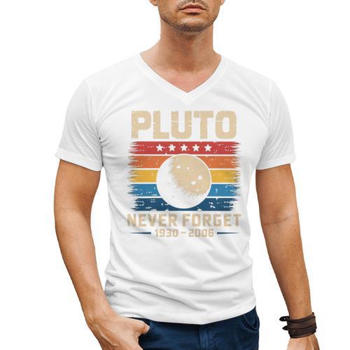 Pluto Never Forget Space Nostalgia Astronomy Humor Men's V-Neck T-Shirt - Figerry