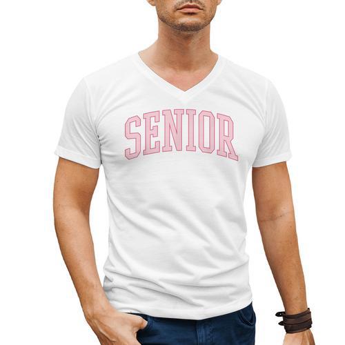 Preppy Varsity Pink Senior Graduation Men's V-Neck T-Shirt - Best Gift Smart