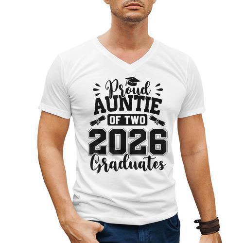 Proud Auntie Of Two 2026 Graduates Graduation Men's V-Neck T-Shirt - Best Gift Smart