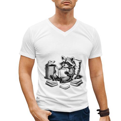 Raccoon Reading A Book Vintage Trash Reader Men's V-Neck T-Shirt - Bookorys DE