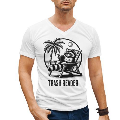 Raccoon Reading Books Summer Humor Trash Reader Men's V-Neck T-Shirt - Bookorys