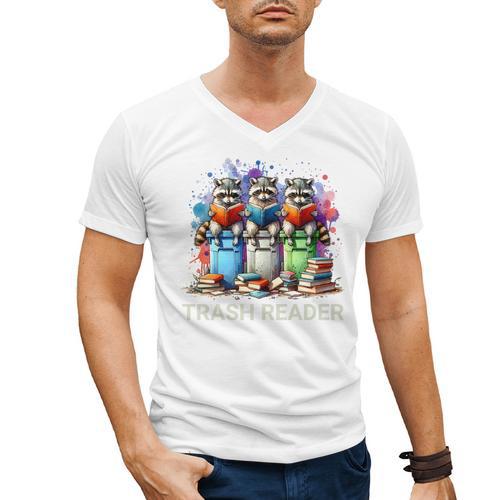 Racoons Trash Reader Book Lover Romantic Novels Premium Men's V-Neck T-Shirt - Bookorys DE