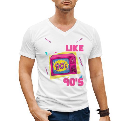Rad Just Like The 90s 90s Aesthetic Nostalgia 1990s Retro Men's V-Neck T-Shirt - Figerry