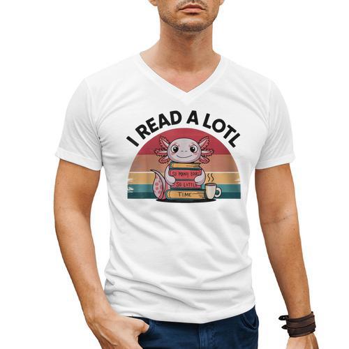 I Read Alotl Axolotl Retro Reading Books Lover Vintage Men's V-Neck T-Shirt - Bookorys DE