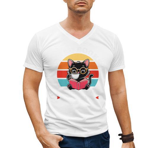 Read Books Drink Coffee Fight Evil Cat Premium Men's V-Neck T-Shirt - Bookorys UK