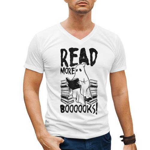 Read More Books Ghost Halloween Reading Teacher Literacy Men's V-Neck T-Shirt - Bookorys