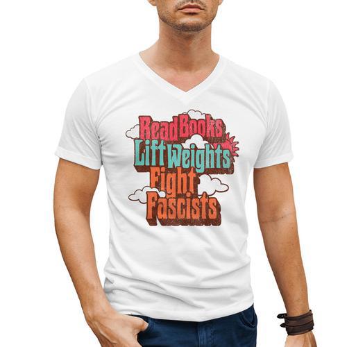 Read Books Lift Weights Fight Fascists Reading No Kings Premium Tri-Blend Men's V-Neck T-Shirt - Bookorys