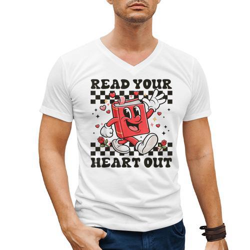 Read Your Heart Out Teacher Valentines Book Lover Men's V-Neck T-Shirt - Bookorys