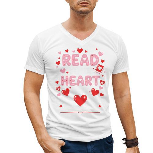 Read Your Heart Out Valentine Reading Book Lover Teacher Premium Tri-Blend Men's V-Neck T-Shirt - Bookorys CA
