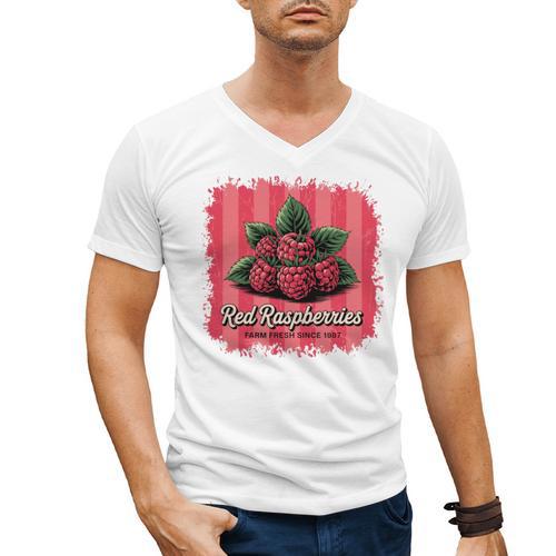 Red Raspberries Farm Fresh Since 1987 Nostalgia Men's V-Neck T-Shirt - Figerry