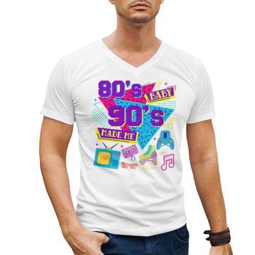 Retro 1980s 80's Baby 1990s 90's Made Me Nostalgia Birthday Premium Tri-Blend Men's V-Neck T-Shirt - Figerry