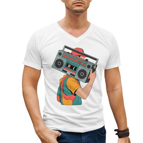 Retro 90s Boombox Nostalgia Party For Music Lovers Men Women Men's V-Neck T-Shirt - Figerry