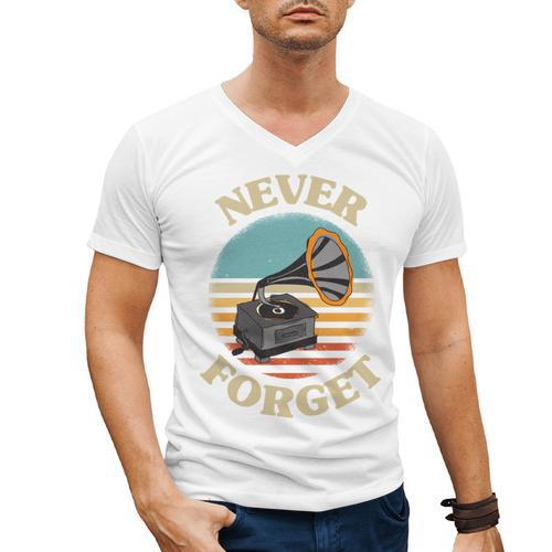 Retro Grammophone Never Forget Nostalgia Vintage Men's V-Neck T-Shirt - Figerry