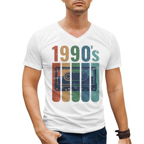 Retro Nineties Style Audio Tape Nostalgia Year 1990 Premium Tri-Blend Men's V-Neck T-Shirt - Figerry