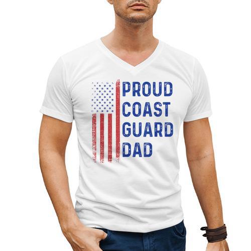 Retro Proud Coast Guard Dad Graduation Dad Usa Flag Outfit Men's V-Neck T-Shirt - Best Gift Smart