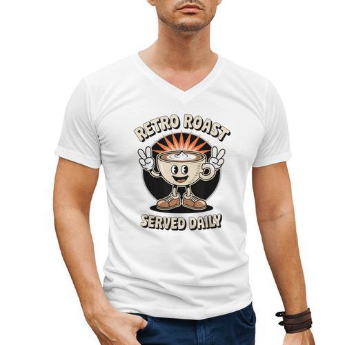 Retro Roast Coffee Retro Cartoon Vintage Nostalgia Fun Men's V-Neck T-Shirt - Figerry
