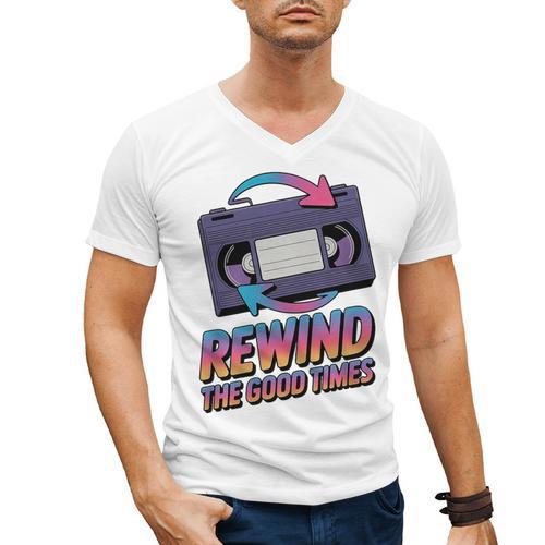 Rewind Good Times Retro VHS Tape Nostalgia 80s 90s Premium Tri-Blend Men's V-Neck T-Shirt - Figerry
