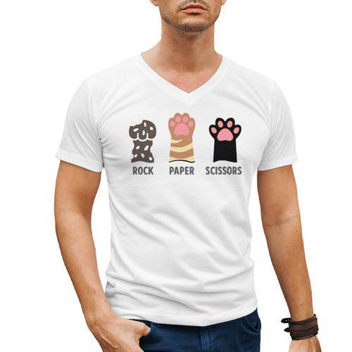 Rock Paper Scissors Hand Game Cute Paw Cat Introvert Men's V-Neck T-Shirt - Raresse