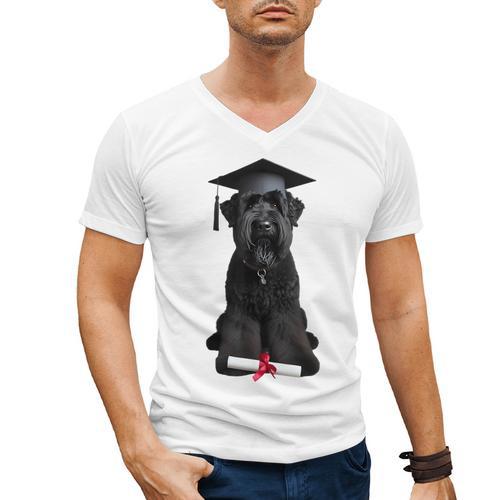 Russian Terrier Dog Graduation Cap Graduate Owner Grad Men's V-Neck T-Shirt - Best Gift Smart