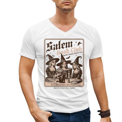 Salem Book Club Bookish Halloween Retro Salem Witch Book Men's V-Neck T-Shirt - Bookorys