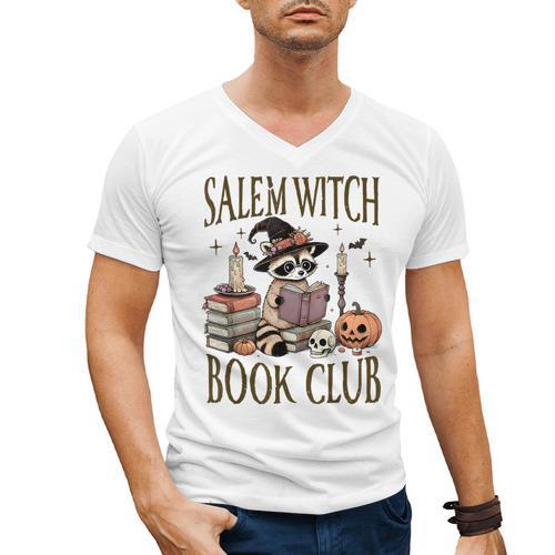 Salem Witch Book Club Raccoon Reading Men's V-Neck T-Shirt - Bookorys