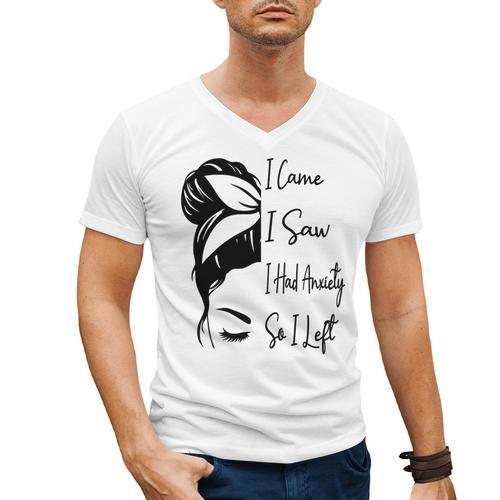 I Came I Saw I Had Anxiety So I Left Messy Bun Introvert Men's V-Neck T-Shirt - Raresse