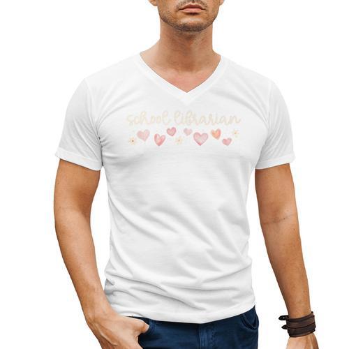 School Librarian Valentines Day Daisy Library Book Lover Premium Men's V-Neck T-Shirt - Bookorys