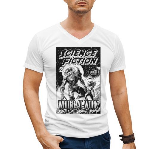 Science Fiction Writer At Work Vintage Book Cover Men's V-Neck T-Shirt - Bookorys