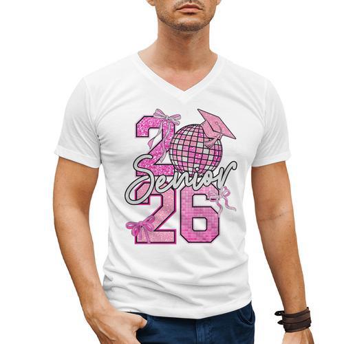 Senior 2026 Graduation Girls Coquette Pink Bow Class Of 2026 Premium Men's V-Neck T-Shirt - Best Gift Smart