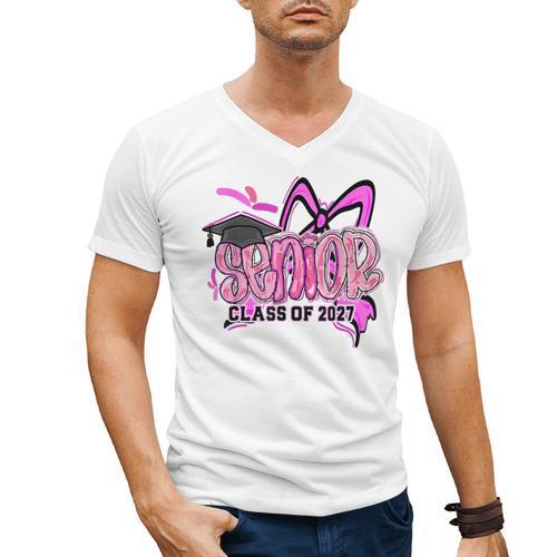 Senior 2027 Class Of 2027 Coquette Girl Pink Graduation 2027 Men's V-Neck T-Shirt - Best Gift Smart