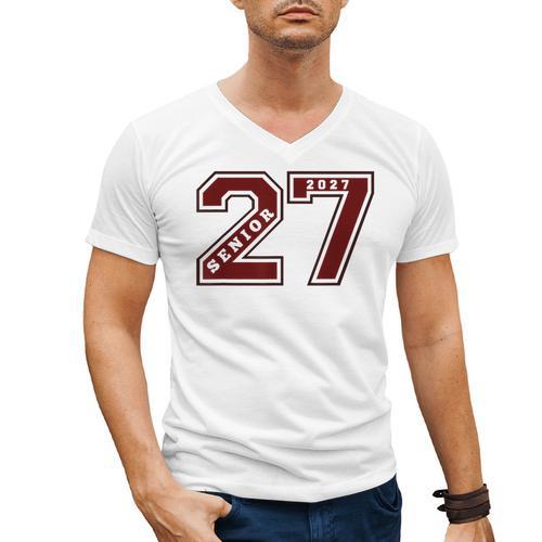 Senior 2027 Maroon Senior Class Of 27 Jersey Graduation Men's V-Neck T-Shirt - Best Gift Smart