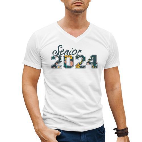 Senior Graduation Class Of 2024 Cute Senior 2024 Flowers Men's V-Neck T-Shirt - Best Gift Smart