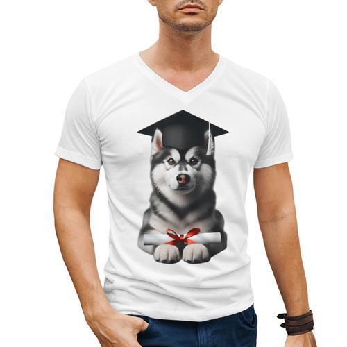 Siberian Husky Dog Graduation Cap Training School Graduate Men Women Kids Men's V-Neck T-Shirt - Best Gift Smart