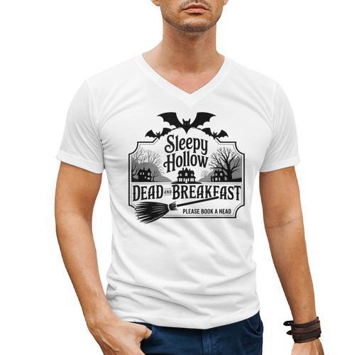 Sleepy Hollow Dead And Breakfast Please Book A Head Men's V-Neck T-Shirt - Bookorys