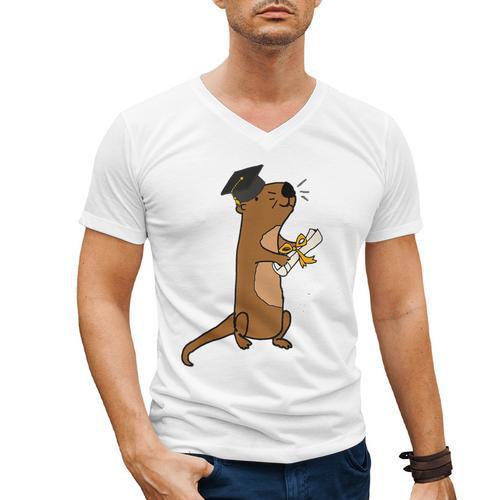 SmileteesGrad Cute Sea Otter Graduation T-Shirt Men's V-Neck T-Shirt - Best Gift Smart
