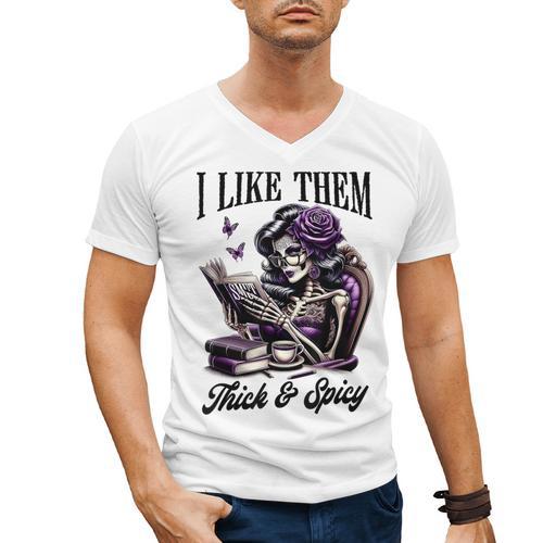 Smut Reader Spicy Book Romance I Like Them Thick & Spicy Men's V-Neck T-Shirt - Bookorys