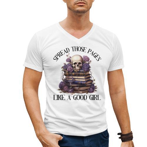 Spread Those Pages Like A Good Girl Dark Romance Spicy Books Men's V-Neck T-Shirt - Bookorys