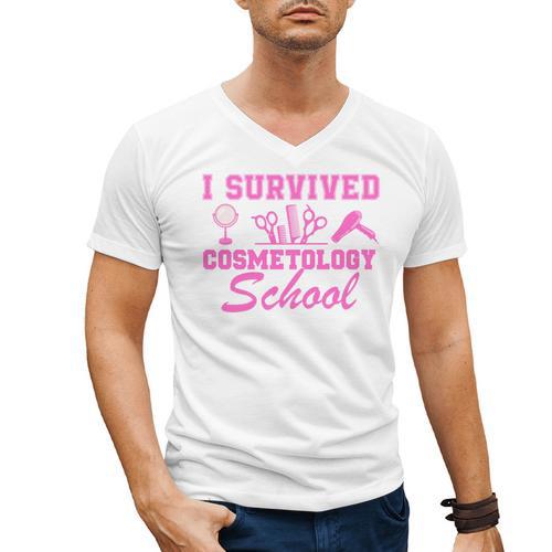 I Survived Cosmetology School Graduation Cosmetology Grad Men's V-Neck T-Shirt - Best Gift Smart