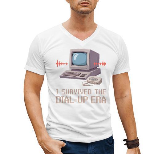 I Survived The Dial-Up Era Retro 90s Nostalgia Premium Tri-Blend Men's V-Neck T-Shirt - Figerry