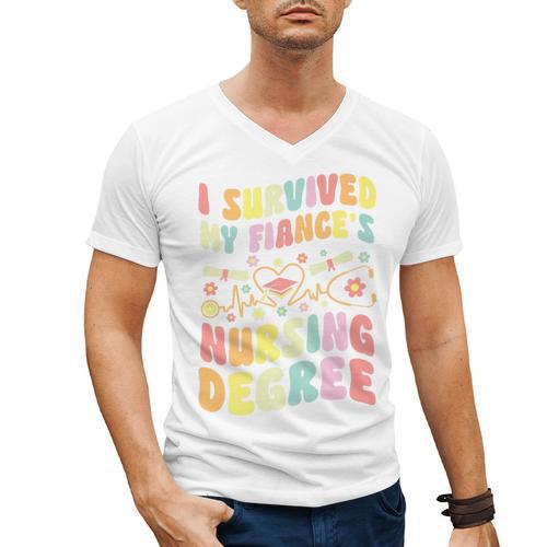 i Survived My Fiance's Nursing Degree Graduation Groovy Premium Men's V-Neck T-Shirt - Best Gift Smart